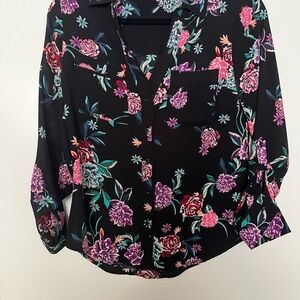 Candie's Black Blouse with Colorful Floral Design